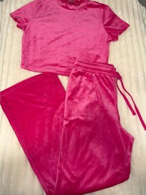 Fashion Nova Hot Pink Velvet Two-Piece Lounge Set